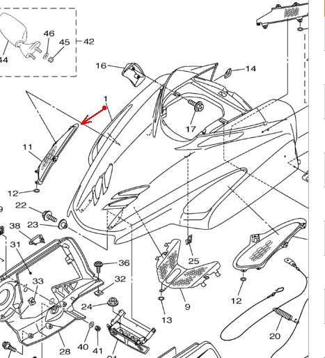 Накладка капота правая Yamaha VK Professional 8FN-77108-00-00